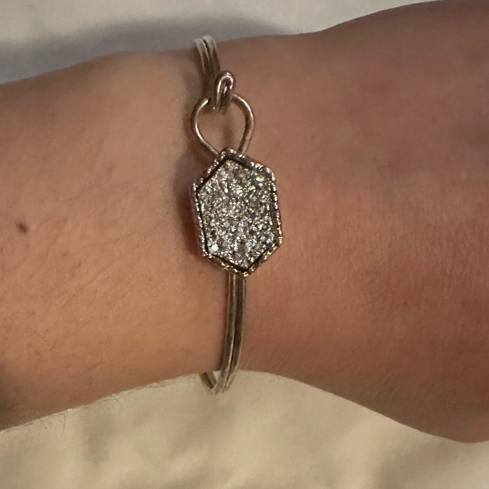 Silver Tone Hexagonal Druzy Bangle Bracelet